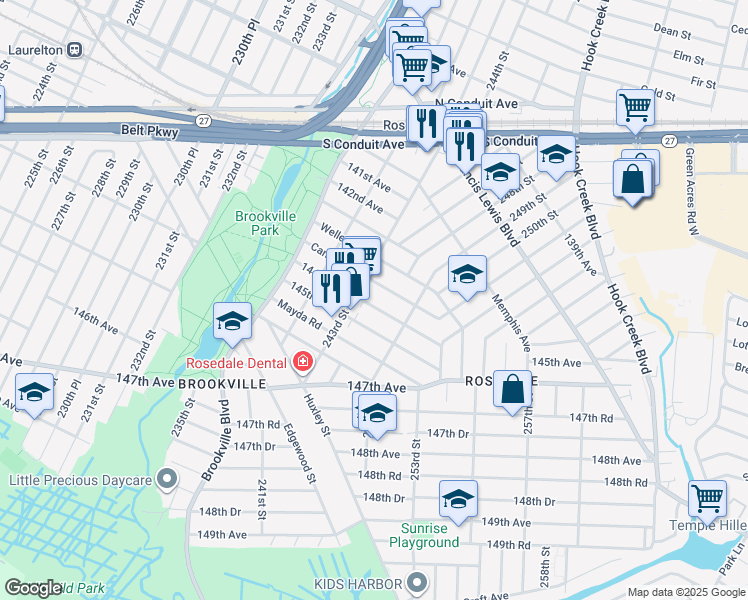 map of restaurants, bars, coffee shops, grocery stores, and more near 243-18 Caney Road in Queens