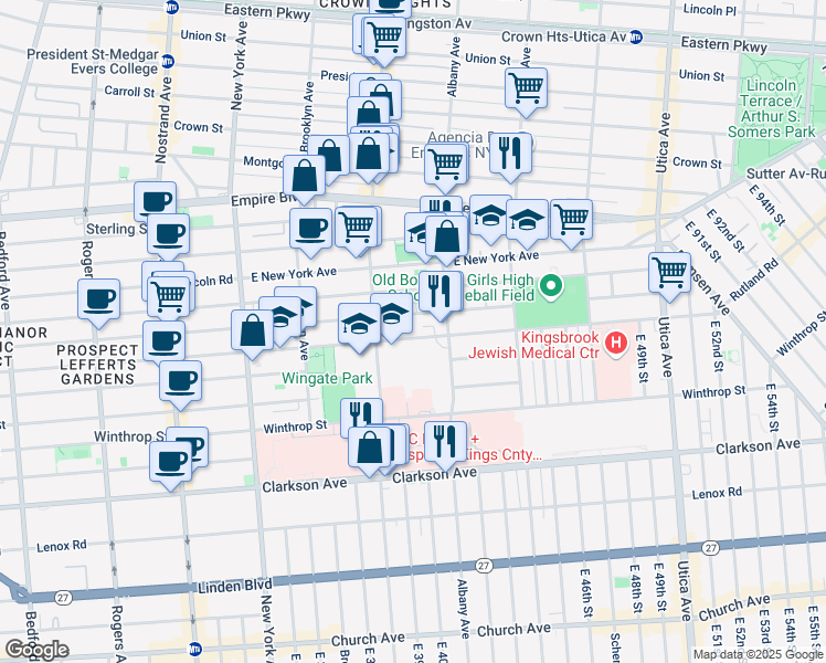 map of restaurants, bars, coffee shops, grocery stores, and more near 596 Midwood Street in Brooklyn