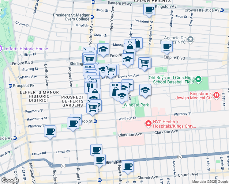 map of restaurants, bars, coffee shops, grocery stores, and more near 19 Miami Court in Brooklyn