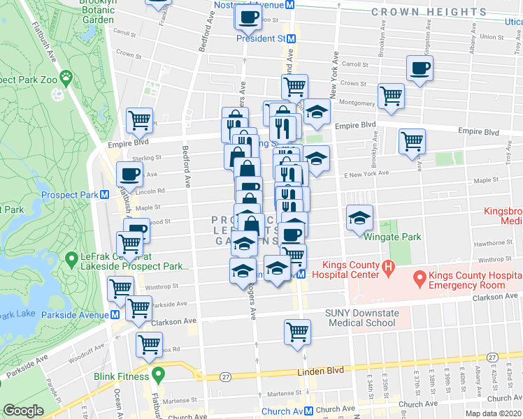 map of restaurants, bars, coffee shops, grocery stores, and more near 232 Maple Street in Brooklyn