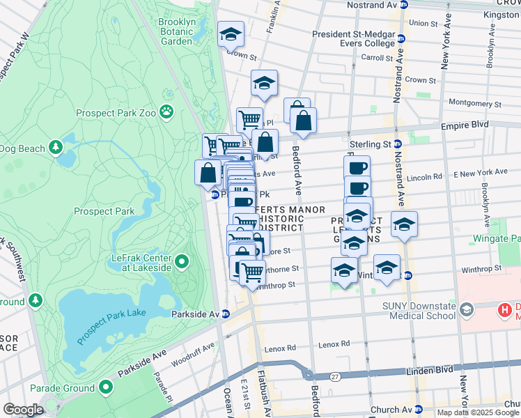 map of restaurants, bars, coffee shops, grocery stores, and more near 47 Maple Street in Brooklyn
