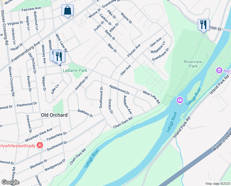 map of restaurants, bars, coffee shops, grocery stores, and more near 3507 Glen Avenue in Easton