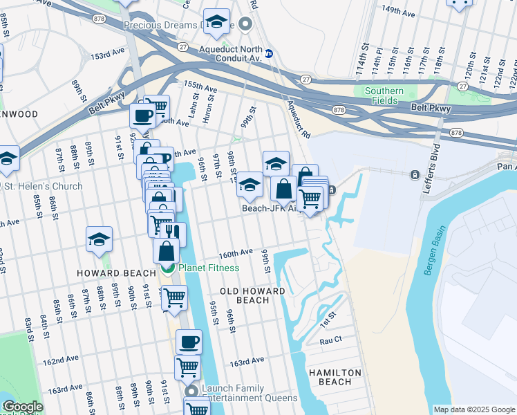 map of restaurants, bars, coffee shops, grocery stores, and more near in Queens