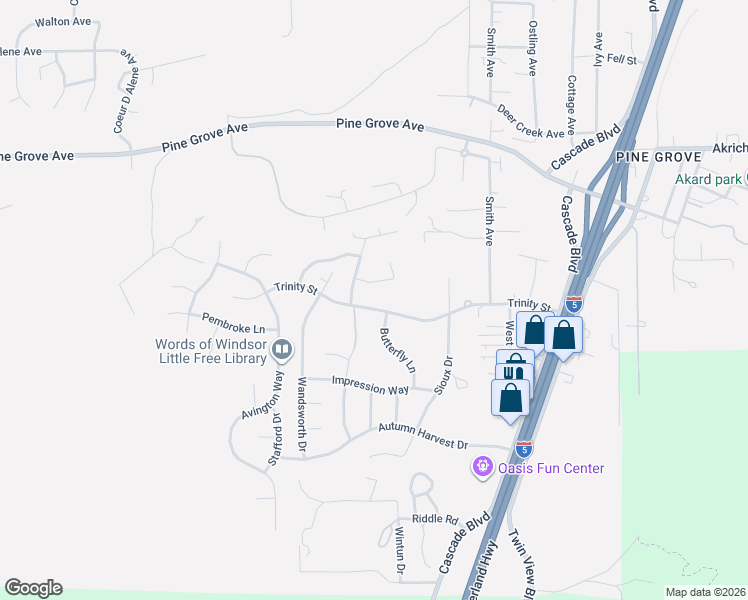 map of restaurants, bars, coffee shops, grocery stores, and more near 4471 Trinity Street in Shasta Lake