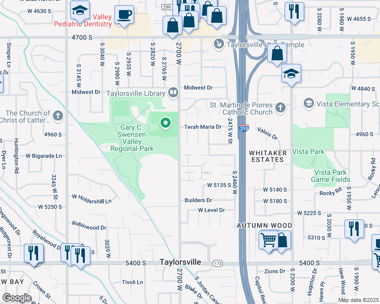 map of restaurants, bars, coffee shops, grocery stores, and more near 4989 2665 West in Salt Lake City