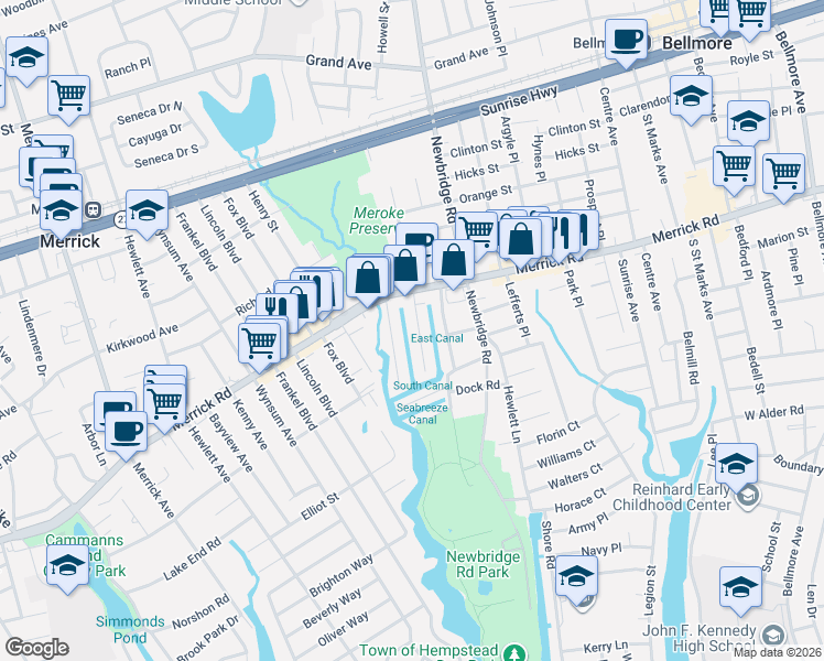 map of restaurants, bars, coffee shops, grocery stores, and more near 2467 Farmers Avenue in Bellmore