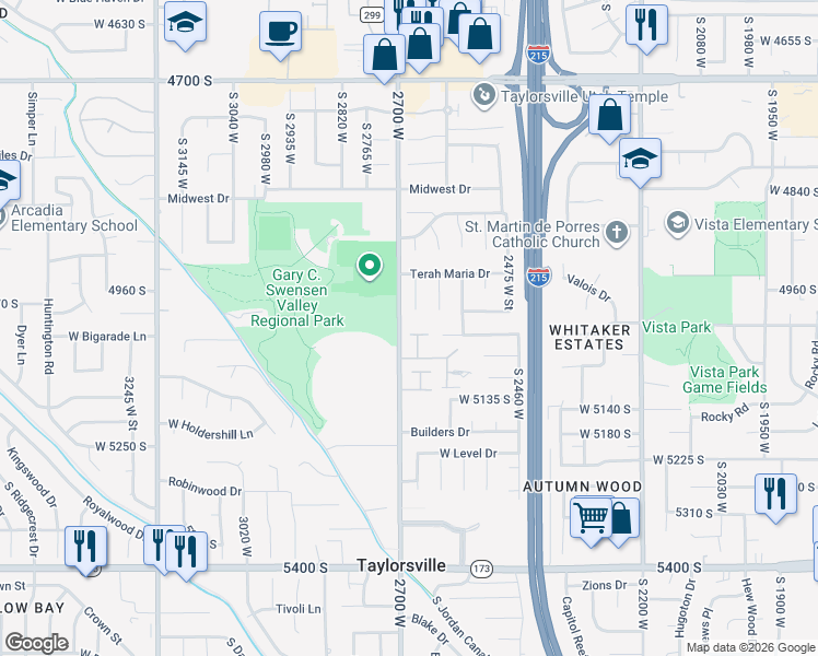 map of restaurants, bars, coffee shops, grocery stores, and more near 2680 Scarsdale Court in Taylorsville