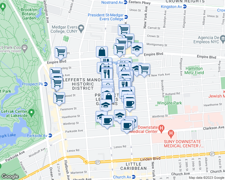 map of restaurants, bars, coffee shops, grocery stores, and more near 245 Midwood Street in Brooklyn