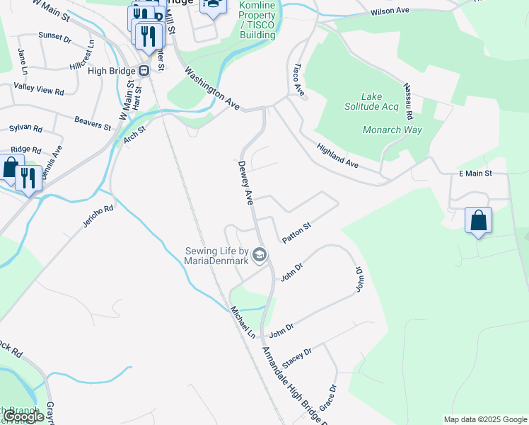map of restaurants, bars, coffee shops, grocery stores, and more near 2 Patton Street in High Bridge