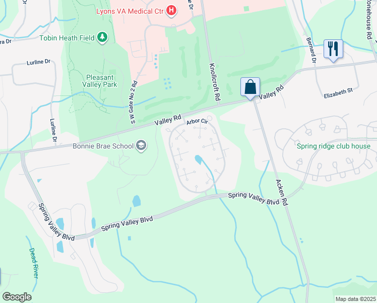 map of restaurants, bars, coffee shops, grocery stores, and more near 301 Arrowood Way in Basking Ridge
