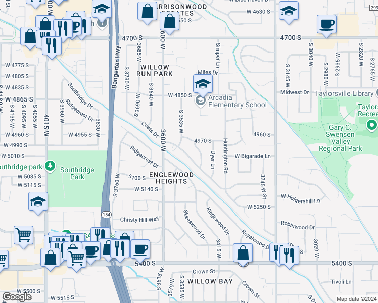 map of restaurants, bars, coffee shops, grocery stores, and more near 3522 Valley Heights Drive in Salt Lake City