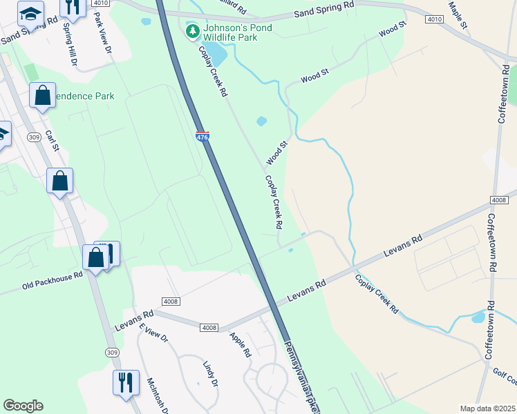 map of restaurants, bars, coffee shops, grocery stores, and more near 4058 Coplay Creek Road in Schnecksville