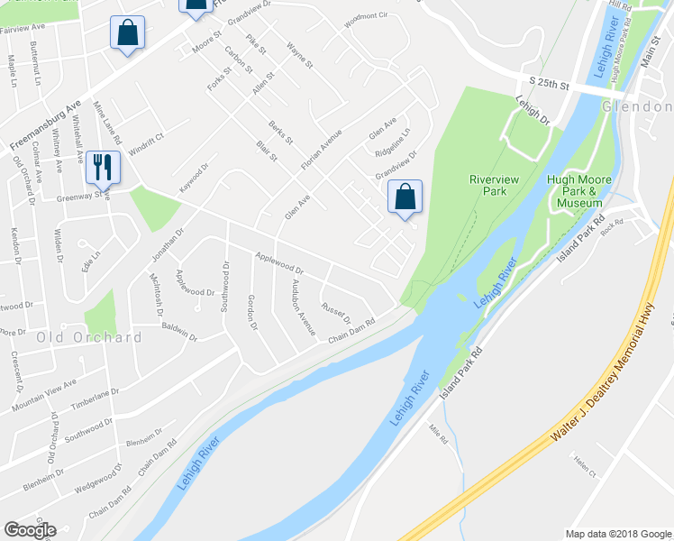 map of restaurants, bars, coffee shops, grocery stores, and more near 1701 Mine Lane Road in Easton