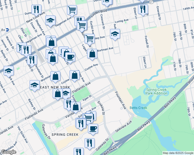 map of restaurants, bars, coffee shops, grocery stores, and more near 1070 Logan Street in Brooklyn