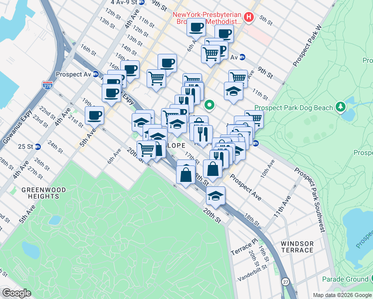 map of restaurants, bars, coffee shops, grocery stores, and more near in Brooklyn