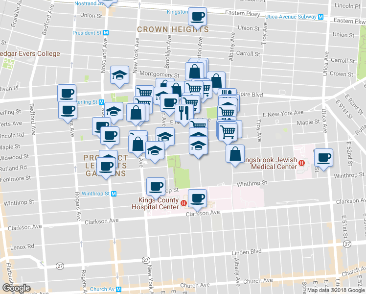 map of restaurants, bars, coffee shops, grocery stores, and more near 504 Midwood Street in Brooklyn