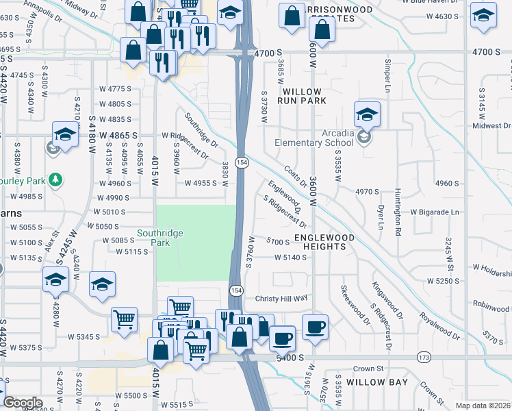 map of restaurants, bars, coffee shops, grocery stores, and more near 4996 3760 West in Salt Lake City