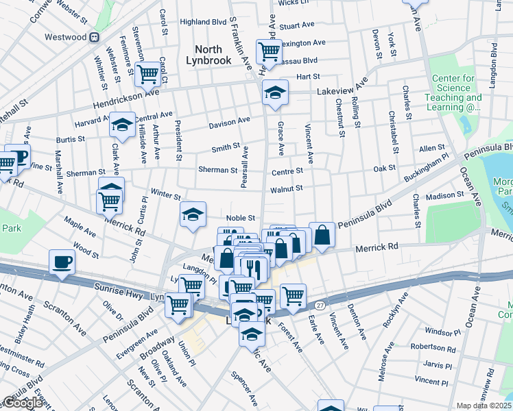 map of restaurants, bars, coffee shops, grocery stores, and more near 103 Hempstead Avenue in Lynbrook