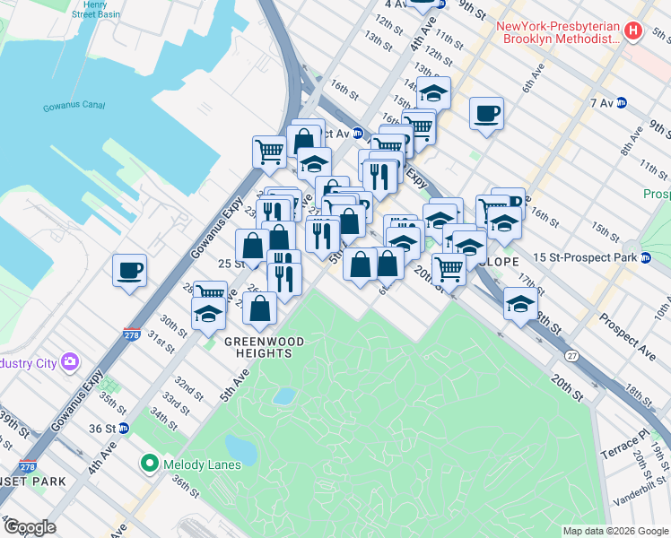 map of restaurants, bars, coffee shops, grocery stores, and more near in Brooklyn