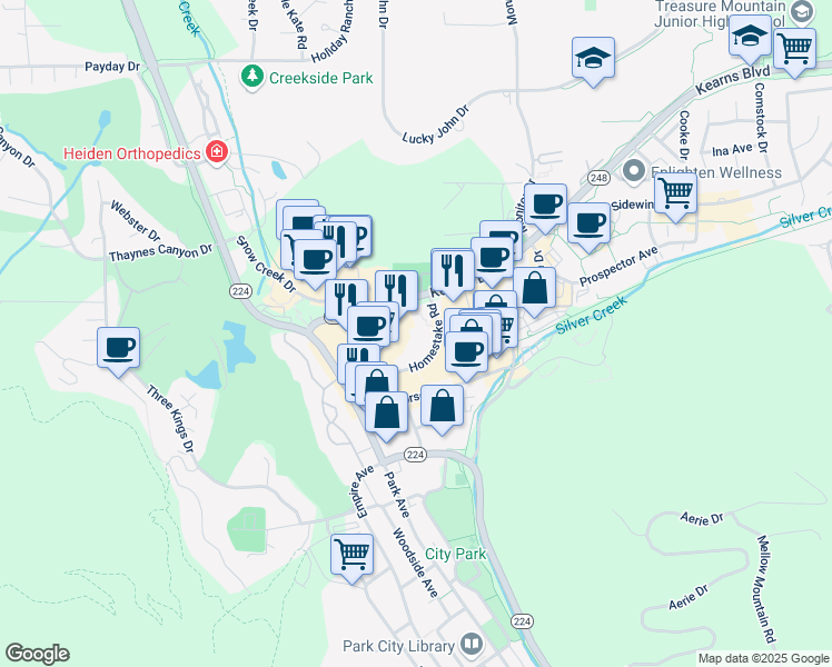 map of restaurants, bars, coffee shops, grocery stores, and more near 1900 Homestake Road in Park City