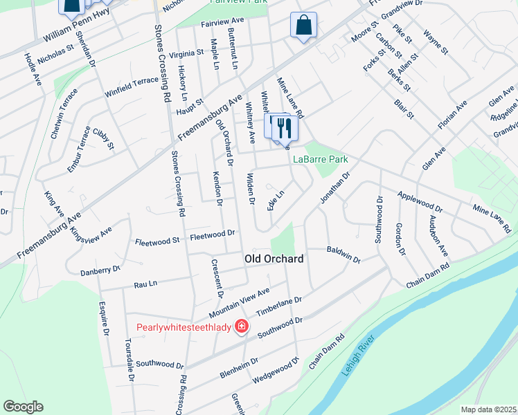 map of restaurants, bars, coffee shops, grocery stores, and more near 24 Wilden Drive in Easton
