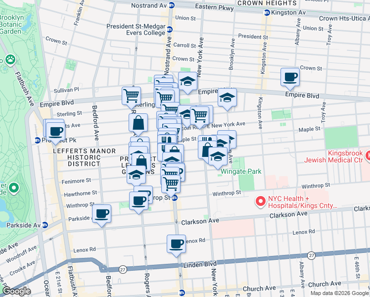 map of restaurants, bars, coffee shops, grocery stores, and more near in Brooklyn