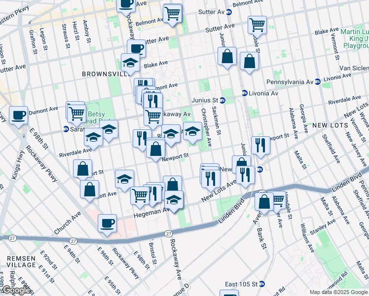 map of restaurants, bars, coffee shops, grocery stores, and more near 273 Newport Street in Brooklyn