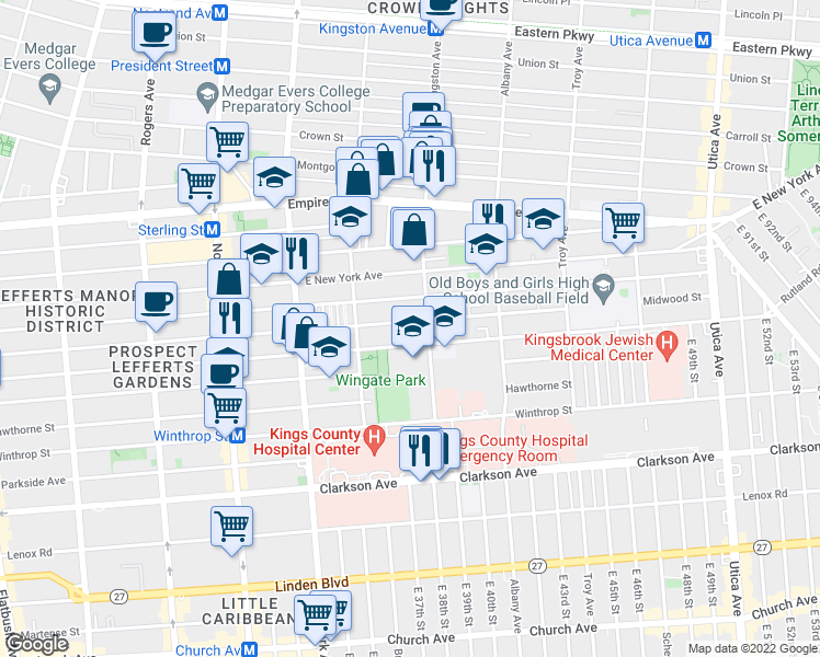 map of restaurants, bars, coffee shops, grocery stores, and more near 504 Midwood Street in Brooklyn