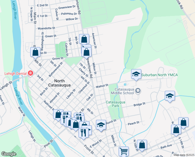 map of restaurants, bars, coffee shops, grocery stores, and more near 719 Locust Street in Catasauqua