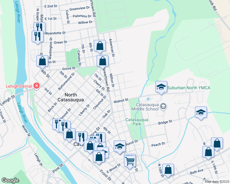 map of restaurants, bars, coffee shops, grocery stores, and more near 719 Locust Street in Catasauqua