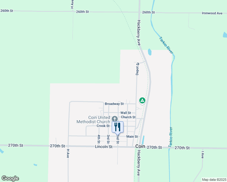 map of restaurants, bars, coffee shops, grocery stores, and more near 1-101 Broadway Street in Coin
