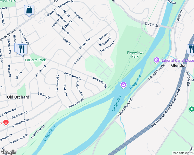 map of restaurants, bars, coffee shops, grocery stores, and more near 1730 Mine Lane Road in Easton