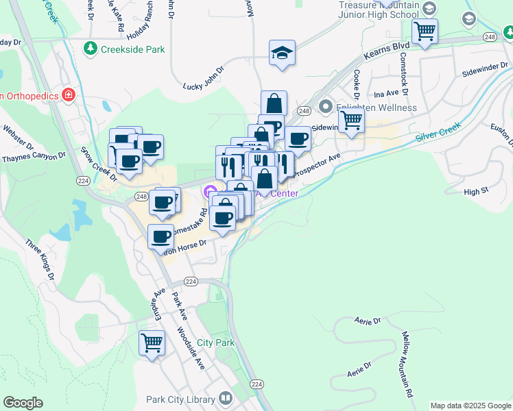 map of restaurants, bars, coffee shops, grocery stores, and more near 1790 Bonanza Drive in Park City