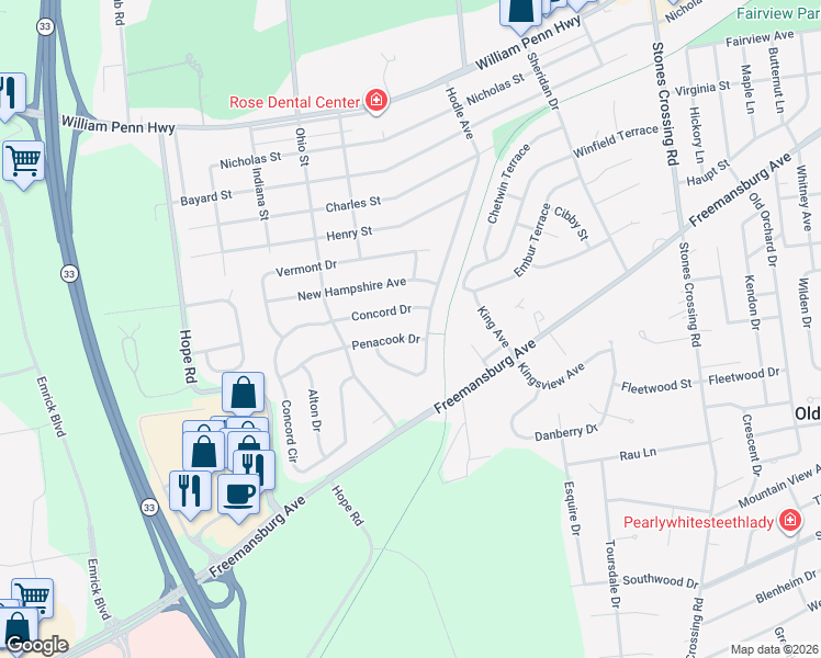 map of restaurants, bars, coffee shops, grocery stores, and more near 4515 Penacook Dr in Easton