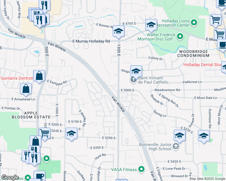 map of restaurants, bars, coffee shops, grocery stores, and more near 4985 Kiska Lane in Salt Lake City