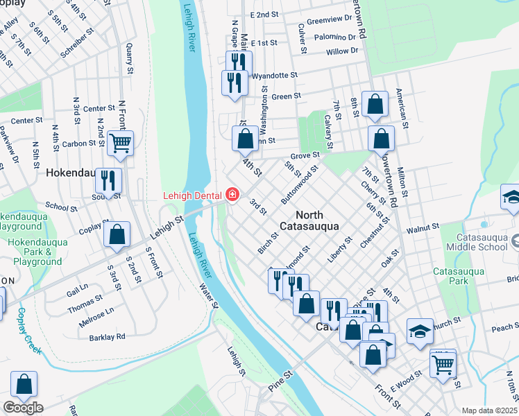 map of restaurants, bars, coffee shops, grocery stores, and more near 1219 3rd Street in Catasauqua