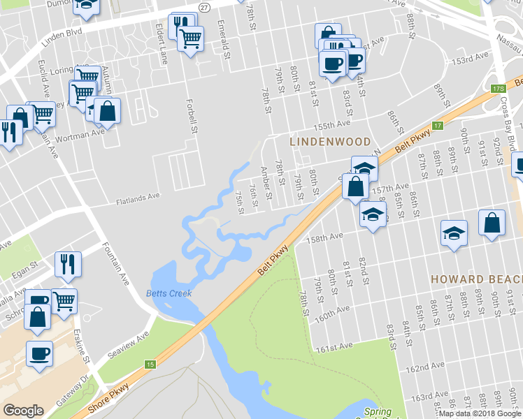 map of restaurants, bars, coffee shops, grocery stores, and more near 156-48 76th Street in Queens