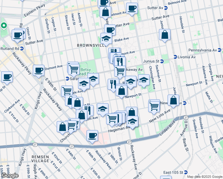 map of restaurants, bars, coffee shops, grocery stores, and more near 446A Chester Street in Brooklyn
