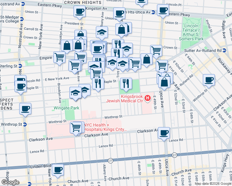 map of restaurants, bars, coffee shops, grocery stores, and more near 685 Rutland Road in Brooklyn