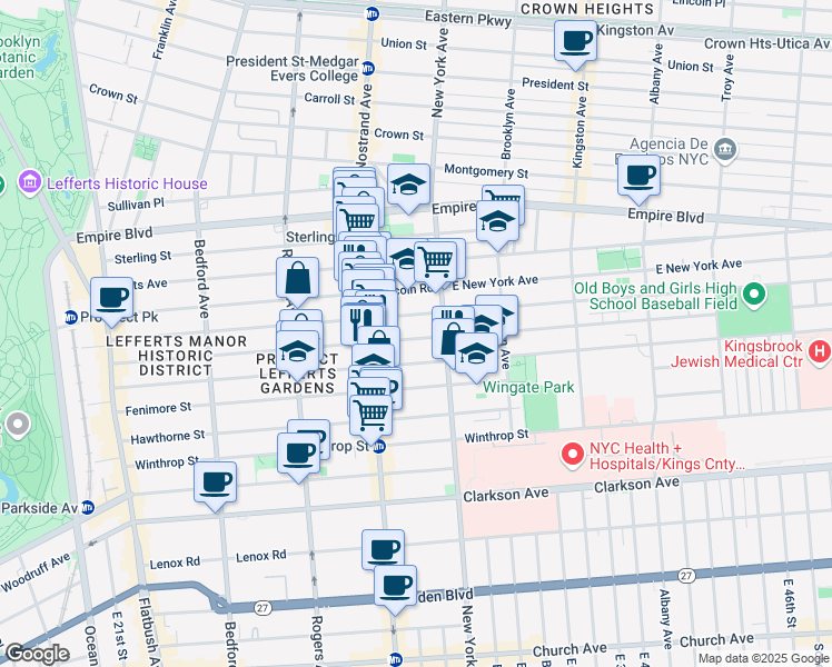 map of restaurants, bars, coffee shops, grocery stores, and more near 369 Midwood Street in Brooklyn