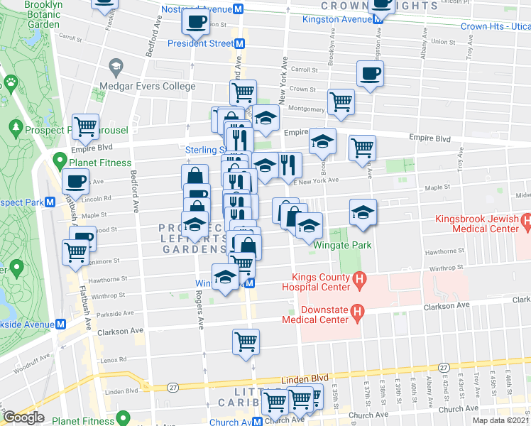 map of restaurants, bars, coffee shops, grocery stores, and more near 369 Midwood Street in Brooklyn