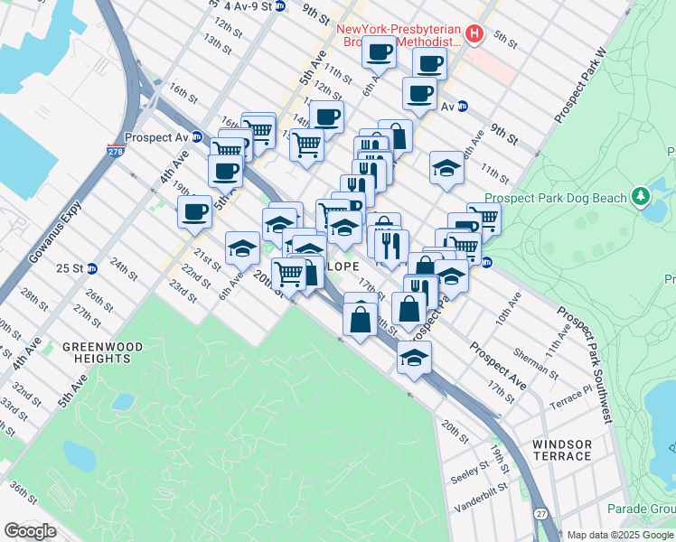 map of restaurants, bars, coffee shops, grocery stores, and more near 392A 17th Street in Brooklyn