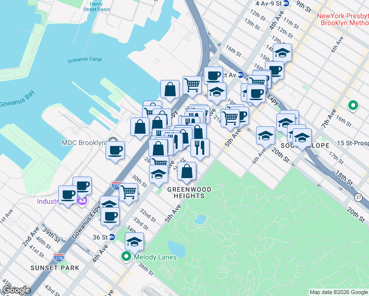 map of restaurants, bars, coffee shops, grocery stores, and more near in Brooklyn