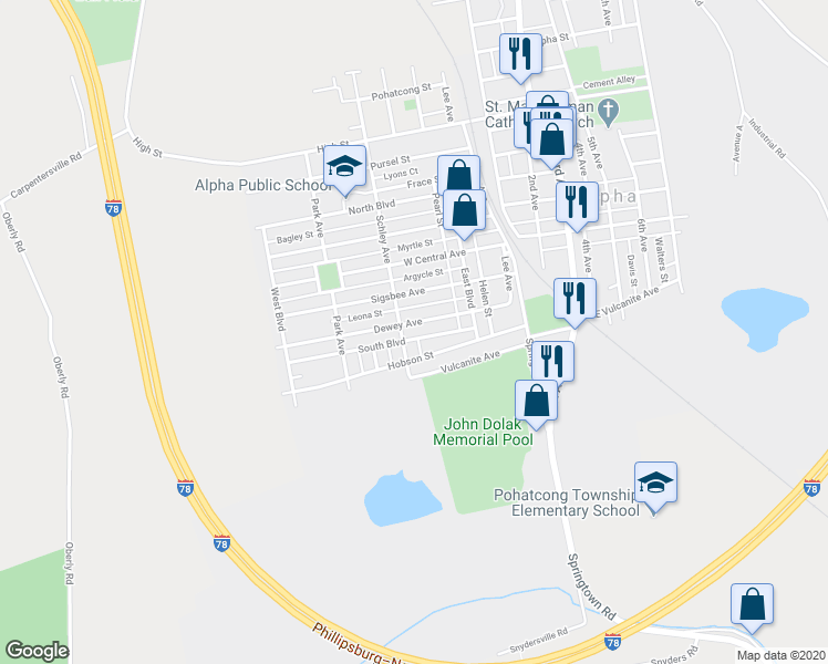 map of restaurants, bars, coffee shops, grocery stores, and more near 763 South Boulevard in Phillipsburg