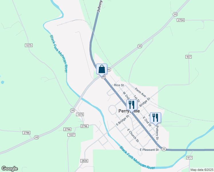 map of restaurants, bars, coffee shops, grocery stores, and more near 195 West 3rd Street in Perrysville