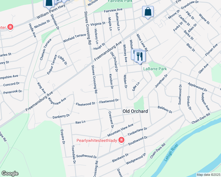 map of restaurants, bars, coffee shops, grocery stores, and more near 101 Kendon Dr in Easton