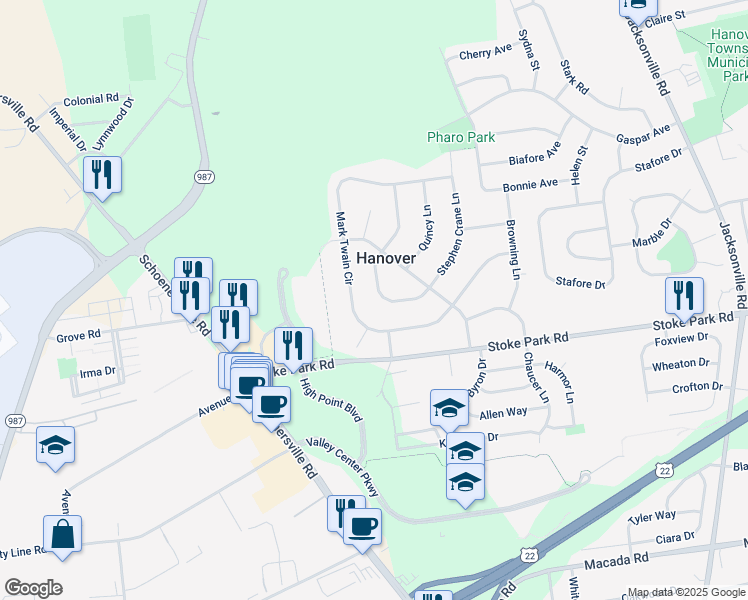 map of restaurants, bars, coffee shops, grocery stores, and more near 1685 Chippendale Circle in Bethlehem