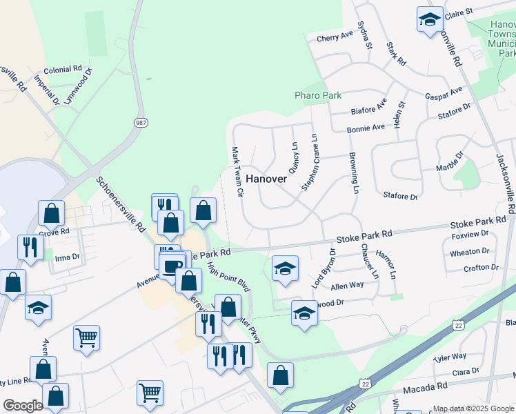 map of restaurants, bars, coffee shops, grocery stores, and more near 1685 Chippendale Circle in Bethlehem