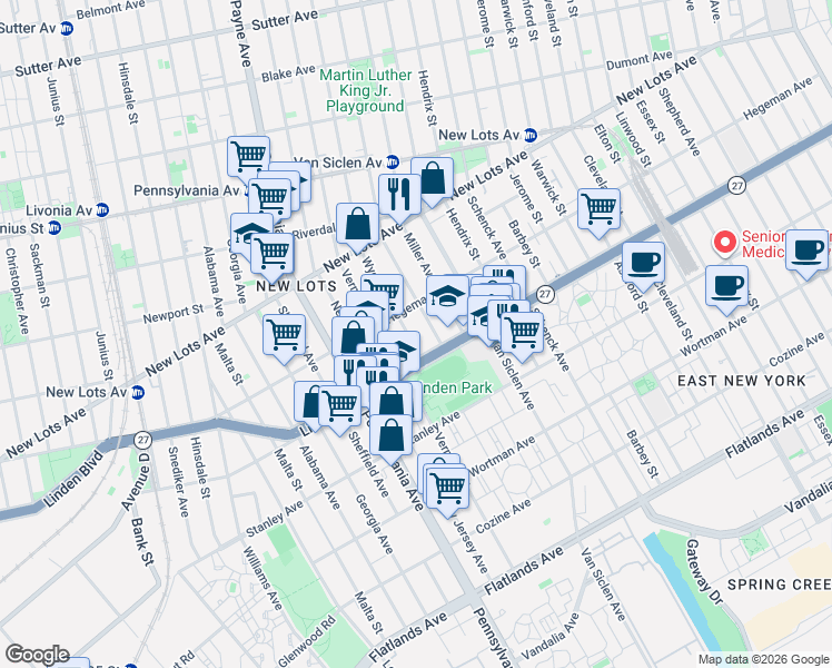 map of restaurants, bars, coffee shops, grocery stores, and more near 745 Wyona Street in Brooklyn