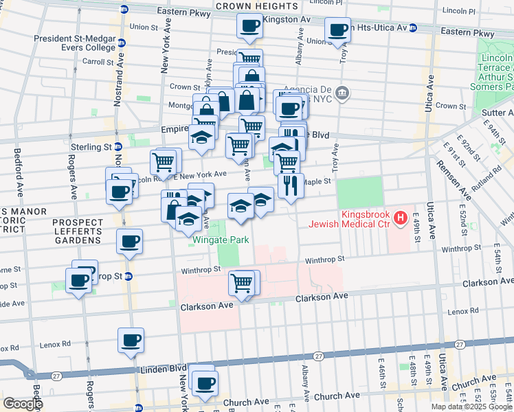 map of restaurants, bars, coffee shops, grocery stores, and more near 546 Midwood Street in Brooklyn